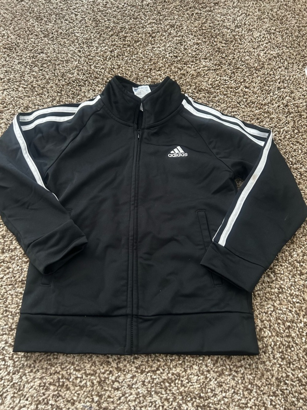 adidas Black Jacket with White Shoulder Stripes - Kids
